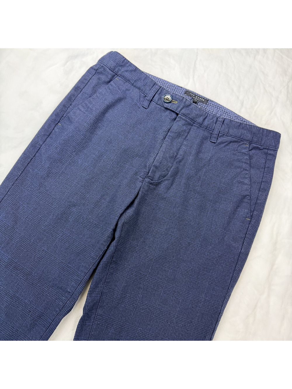Ted Baker London Men's 30L Navy Plaid Check Stretch Trousers Dress Pants